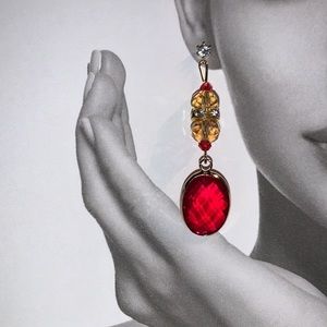 Handcrafted Cubic Zirconia Stud Post Drop w Red Grade A Rhinestone Birthstone